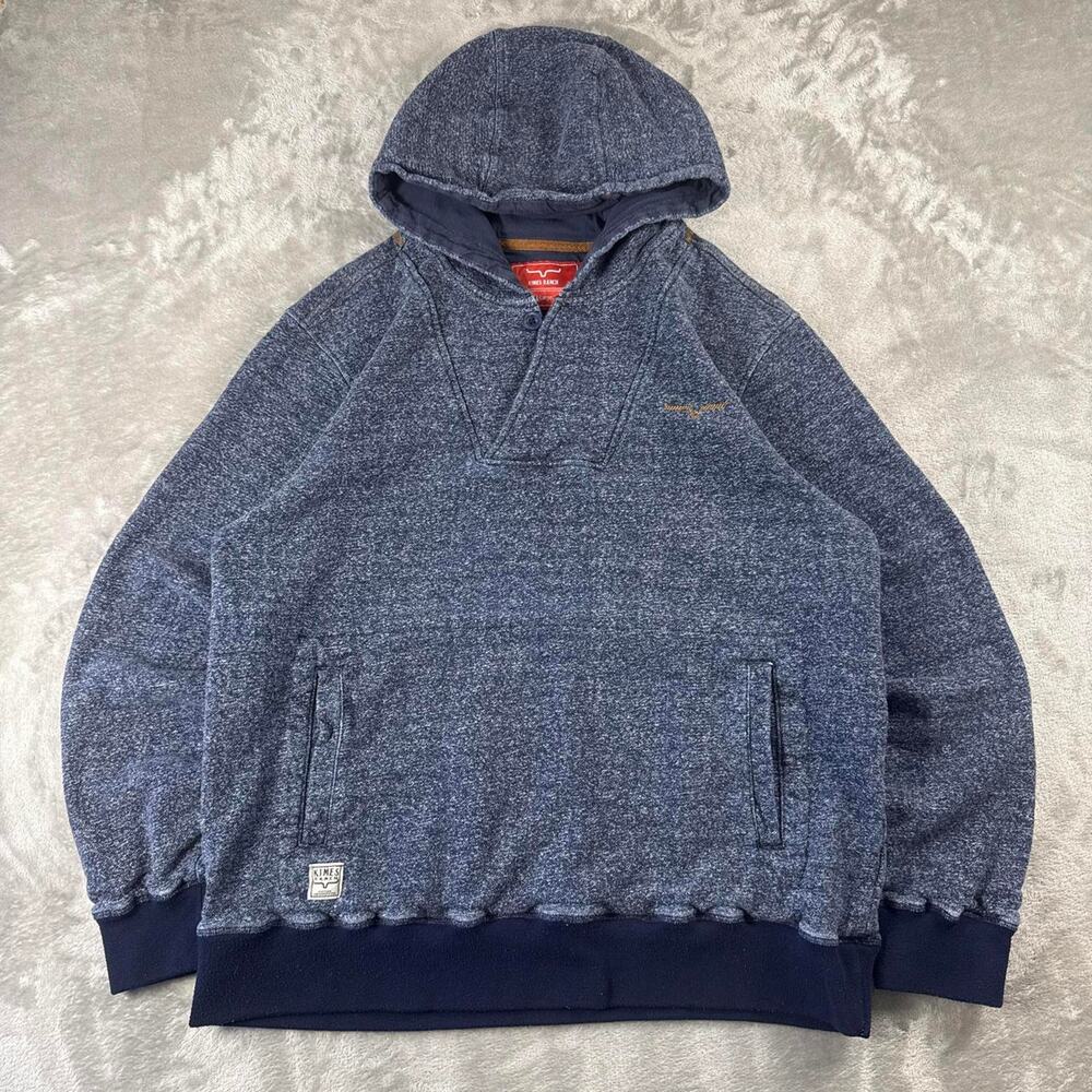 Kimes Ranch Hoodie Mens XL Blue Henley Pullover Western Cowboy Casual Sweatshirt